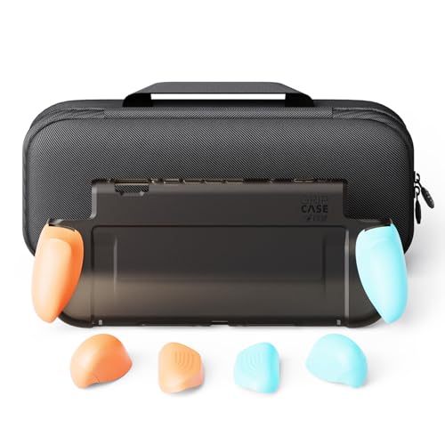 Savage Raven by Skull & Co. GripCase Bundle: Soft Protective Case with Replaceable Grips [to fit All Hands Sizes], Hardshell Huge Storage Carrying Case for Nintendo Switch 2- Neon Red & Blue - color: Neon Blue & Red, size: GripCase & MaxCarry Case