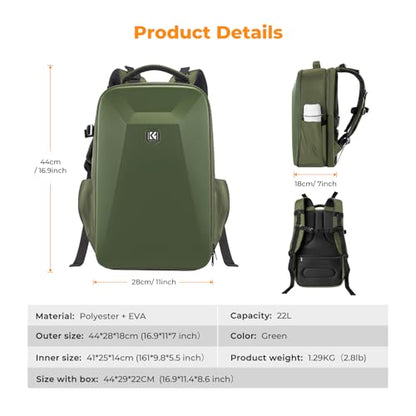 K&F CONCEPT Camera Backpack,Hardshell Photography DSLR Camera Bag - color: Green