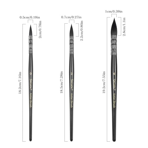 3-Piece Round Pointed Detail Paint Brush Set - Black - color: Black