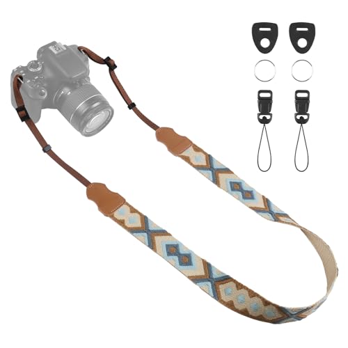 Universal Camera Strap - Camera Neck Strap, Adjustable Shoulder Straps Compatible with Canon, Fujifilm, Nikon, Olympus, Panasonic and other SLR and mirrorless cameras - Blue and Khaki Weave - color: Blue and Khaki Weave