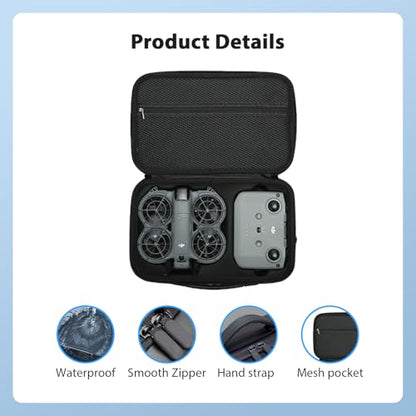 Carrying Case for DJI Neo 2, PU Hard Shell with Shoulder Strap,Compatible with DJI Neo 2 and Drone Accessories, Soft Lining, with Mesh Pocket,Black