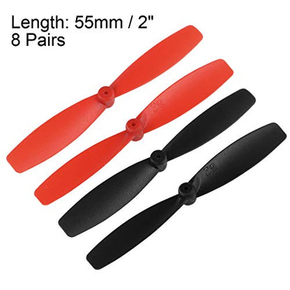 uxcell RC Propellers 55mm CW CCW 2-Vane Main Rotors, Black Red 8 Pairs