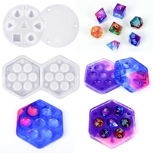 KISREL Dice Resin Molds, DND Dice Set and Organizer Box Epoxy Resin Mold - size: Dice Resin Molds - 7pcs