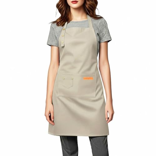 Aprons for Women Men, Water-Resistant Kitchen Aprons for Cooking - color: Beige