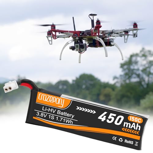 1S Lipo Battery 3.8V 450mAh with BT2.0 Connector for Tiny Whoop Drone-6Pack