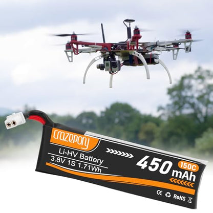 1S Lipo Battery 3.8V 450mAh with BT2.0 Connector for Tiny Whoop Drone-6Pack