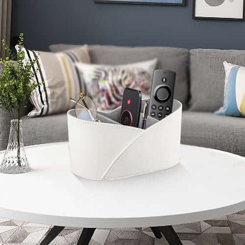 PU Leather TV Remote Control Holder,Pen Holder,Nightstand Organizer Caddy - color: White
