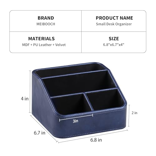 PU Leather Remote Control Holder, Nightstand Organizer with 4 Compartments - color: Navy Blue