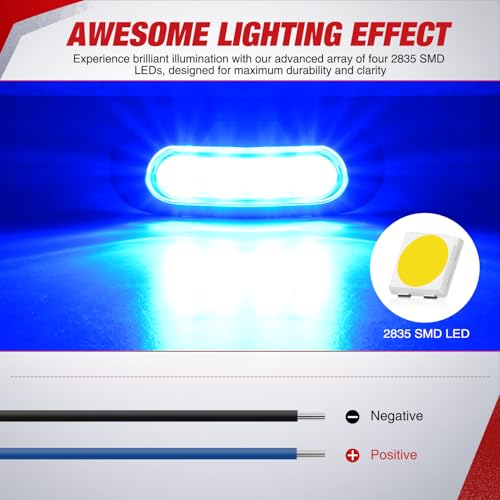 Nilight 3.7" blue Oval Side Marker Light, 4 LED IP68 Waterproof - color: Blue 3.7" 10Pcs