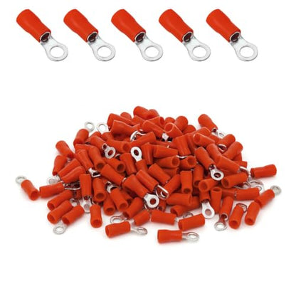 ANGSTROM #6 Bolt Ring Terminals, Insulated Electrical Crimp Connectors 100pcs (22-16ga Red) - color: 22-16ga Red, size: #6 Stud