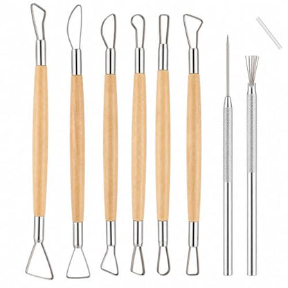 8 PCS Modeling Clay Sculpting Tools Set, Clay Tools Double-Sided, Pottery Trimming Tool Polymer Wire Loop Sculpture Set with Wooden Handle for Ceramic Wax Carving Modeling DIY