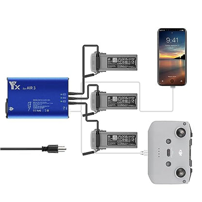 Hanatora Parallel Fast Charger for DJI Air 3S,Air 3,Rapid simultaneous Battery Charging Hub,Multi Drone Charge Accessories