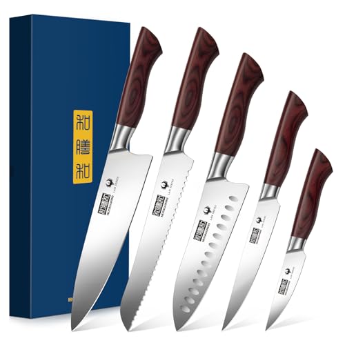 HOSHANHO 5PCS Japanese Kitchen Knife Set, Sharp Chef Knives & Wood Handle - size: 5 Pieces Knife Set