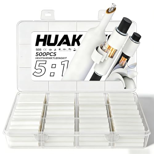 5:1 Heat Shrink Tubing Kit 500 PCS, Industry-Leading 5:1 Ratio Shrink Wrap Tubing Adhesive Lined, Heat Shrink Wire Connectors, Marine Grade Dual Wall, Waterproof Electrical Wire Tube Connectors(White) - color: White
