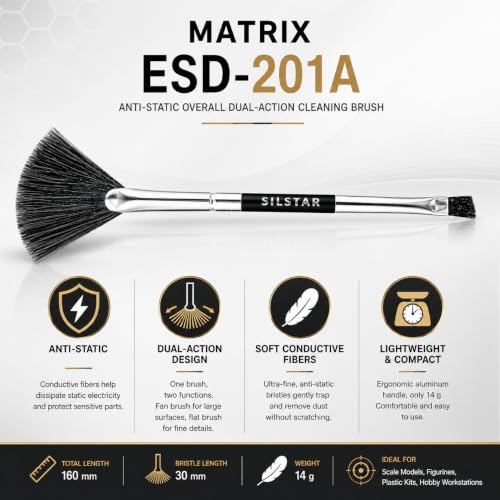 Matrix Anti Static Overall Dual-Action Cleaning Brush -Ideal for Model Kits, Figures, and Intricate Items