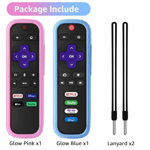 2 Pack Remote Cover for Roku TV Controller Glow in The Dark,Pink Blue - color: Glow Pink and Glow Blue, size: 2 Pack