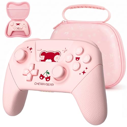YKASEK Wireless Switch Pro Controller with Carrying Storage Case, Gamepad Remote for Switch Support NFC/Dual Vibration/Screenshot/Wake-up Function, Compatible with Switch/Switch Lite/OLED/PC, Pink - color: Pink