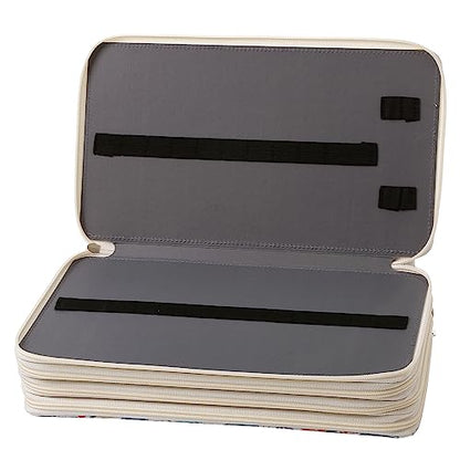 300 Slots Pencil Case 4-Layer Zipped Holder w/Handle - color: White + Flower, size: 300