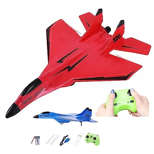 2023 New Remote Control Wireless Airplane Toy With Lights, USB Rechargeable SU-35 RC Remote Control Plane Glider, Outdoor Drop-Resistant Foam RC Air Planes Fighter Jet For Adults Aircraft Enthusiasts - color: Red