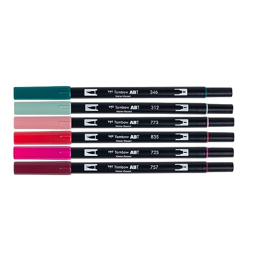 Tombow 56237 Dual Brush Pen Art Markers, Very Berry, 6-Pack