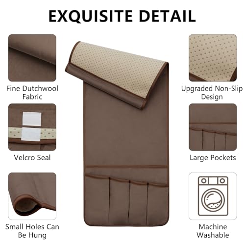 Remote Control Holder for Armchair Caddy, Remote Holder with 5 Pockets - color: Brown, size: 35"x12.4"