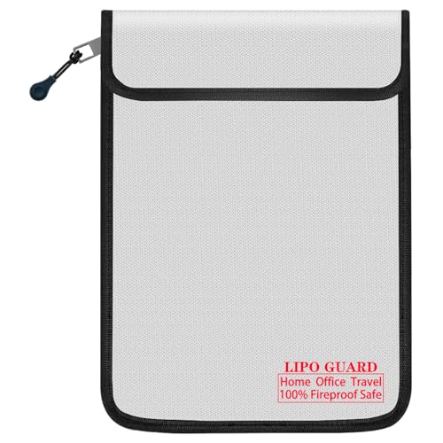 5"x8" Fireproof Lipo Safe Bag with Fireproof Zipper Fireproof Edge wrapping Fireproof wire,Home Office Travel Safe Storage for Cash Valuables Passport Power bank Lipo Battery(13 * 20cm Silver) - size: 13*20cm Silver