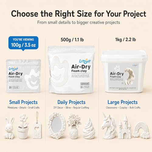 White Air Dry Foam Clay 100g/3.5oz, Soft & Easy to Mold - color: White