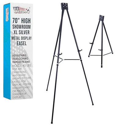 U.S. Art Supply 70" High Showroom XL Silver Metal Display Easel, Large