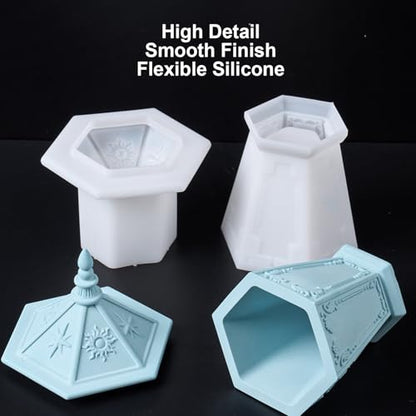 Jar Resin Molds, Retro Hexagonal Jar Silicone Mold with Lid for Epoxy Resin