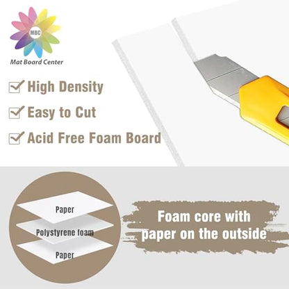 Mat Board Center, Pack of 10 Acid-Free Foam Boards, 11x14 inch White Foam Boards, 1/8" Thick - color: White, size: 11x14