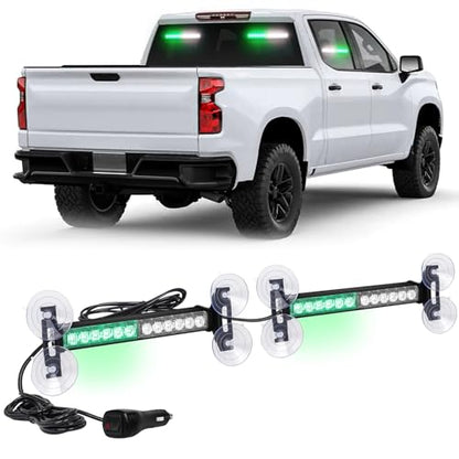 XRIDONSEN 2x 10.7 inch Strobe Light Bar 24 LED Green White Emergency Lights - color: Green/White