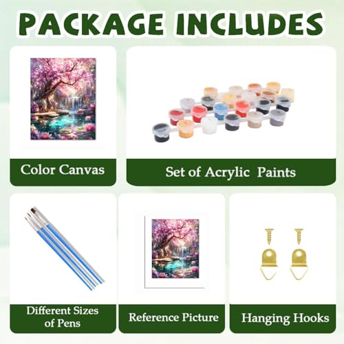 ICYANART Dream Tree Paint by Numbers Kit for Adults, Fantasy Waterfall Pink - color: Dream Tree
