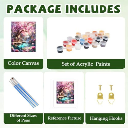 ICYANART Dream Tree Paint by Numbers Kit for Adults, Fantasy Waterfall Pink - color: Dream Tree