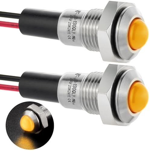 UL Listed Mini Indicator Light 8mm 0.31" Waterproof IP67 110V-120V Domed Sphere High Head Metal 304-Stainless Steel LED Lamp Pilot Light with 140mm Wire Yellow - color: Yellow, size: 110-120V DC/AC