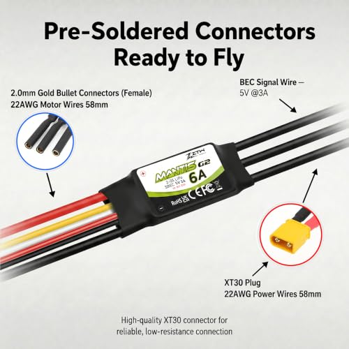 ZTW Mantis G2 6A ESC 2-3S Built-in Switching BEC 5V/3A Brushless Speed Controller For RC Airplane Aircraft Fixed-wing