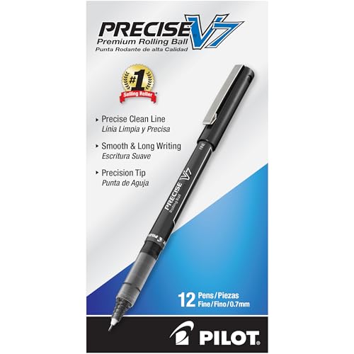 Pilot, Precise V7, Fine Point 0.7 mm, Black Ink Pens, Pack of 12 - size: 12 Count (Pack of 1)