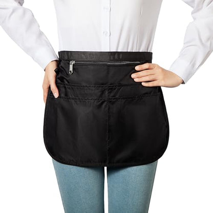 Waterproof Server Apron for Women with 5 Pockets,Quickly Put on and Take off Waitress Aprons,Work Apron for Bartender Barista - color: Black