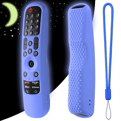 Hi Color Silicone Cover for MR24GA/MR21GA/MR22GN/MR23GA Protective Case Compatible with LG Magic TV C2 C3 G3 OLED Remote Control Slicone Sleeve with Lanyard (Glow Blue) - color: Glow blue
