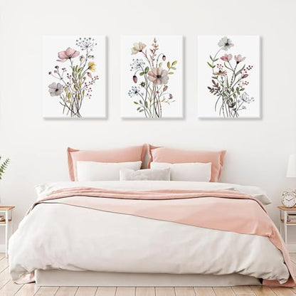 Bwodke Pink Floral Canvas Wall Art Set of 3, 16x24 inch - color: Simple flower, size: 16"x24" Canvas