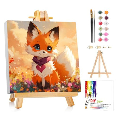 AUKELHJ Paint by Numbers Kit for Kids with Frame, Fox, 8X8 inch - color: 14-Fox