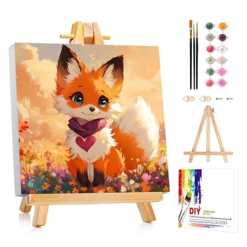 AUKELHJ Paint by Numbers Kit for Kids with Frame, Fox, 8X8 inch - color: 14-Fox