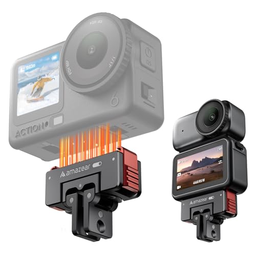 AMAZEAR 360° Rotation Magnetic Quick-Release Mount for DJI OSMO Action 6 / Nano/Xtra Accessories, Aluminum Alloy Metal Action6 Pro Adapter Holder for Sturdy and Durable, Black-Red