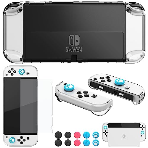 COMCOOL Dockable Case for Nintendo Switch OLED - [9 FT Military Grade Drop Protection] [with Tempered Glass Screen Protector] Crystal Protective Cover for Nintendo Switch OLED - Clear - color: Clear