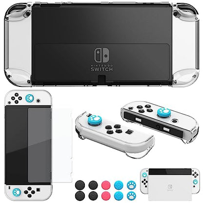 COMCOOL Dockable Case for Nintendo Switch OLED - [9 FT Military Grade Drop Protection] [with Tempered Glass Screen Protector] Crystal Protective Cover for Nintendo Switch OLED - Clear - color: Clear