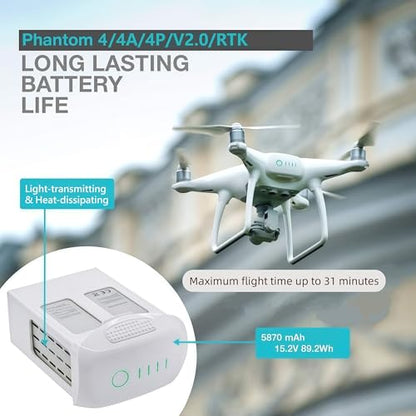 Phantom 4 Battery, 5870mAh Intelligent Flight Battery Replacement, Compatible with Phantom 4Pro V2.0, P4 Advanced, and Phantom 4 RTK Drones - Up to 30 Mins Flight Time