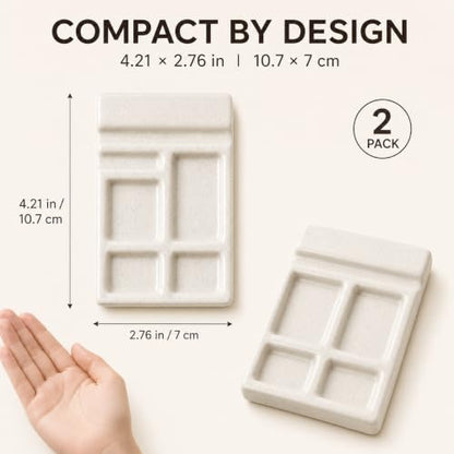 2 Pack Mini Ceramic Watercolor Palette with Brush Rests - color: Warm Beige