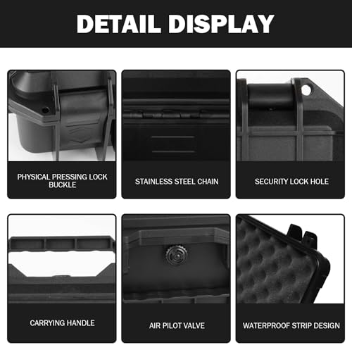Carrying Case, Hard Case, Waterproof Shockproof Hard with EVA Sponge, Carrying Tool Storage Box with Handle, Safety Lock Hole, and Air Guide Valve for Drones, Camera, Equipments