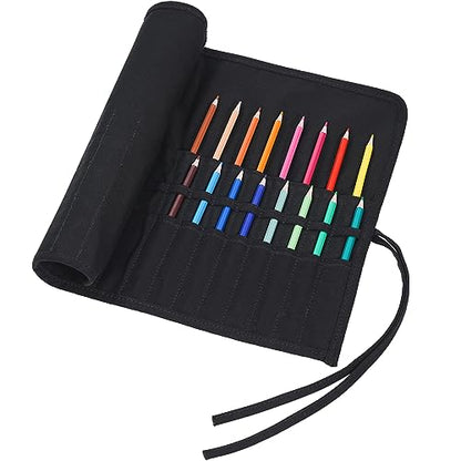 ECHSRT 30-Slot Canvas Paint Brush Holder Roll Up Case Organizer, Black - color: Black