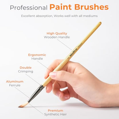Nicpro 26pcs Professional Paint Brush Set with Palette Knife & Canvas Roll - color: Burlywood