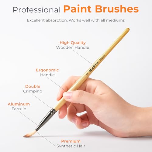 Nicpro 26pcs Professional Paint Brush Set with Palette Knife & Canvas Roll - color: Burlywood